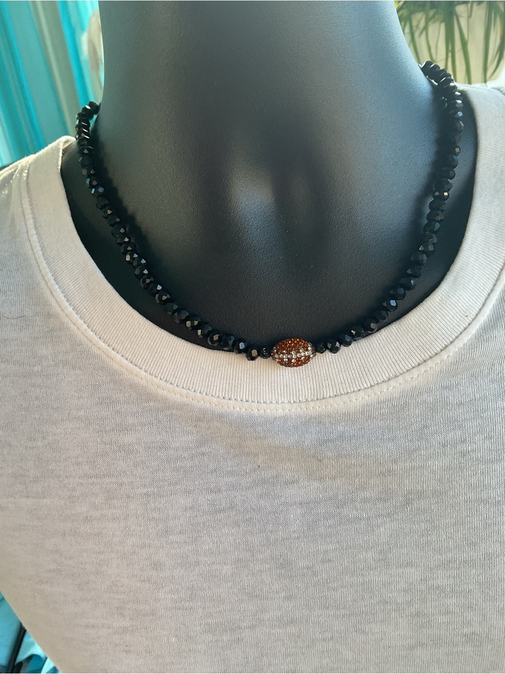 Men’s Black Crystal Pave Football Necklace 🏈